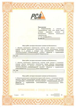 Приложение к свидетельству о допуске к определенному виду или видам работ Соликамск СРО в строительстве